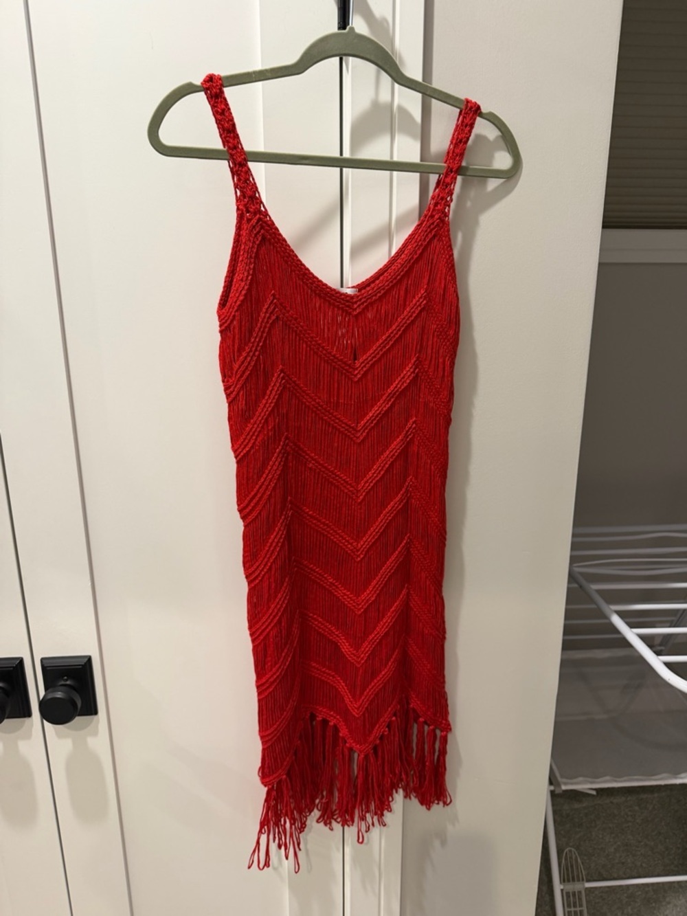 Dasayo Red Knit Fringe Tank Dress Beach Cover up - Picture 2 of 4